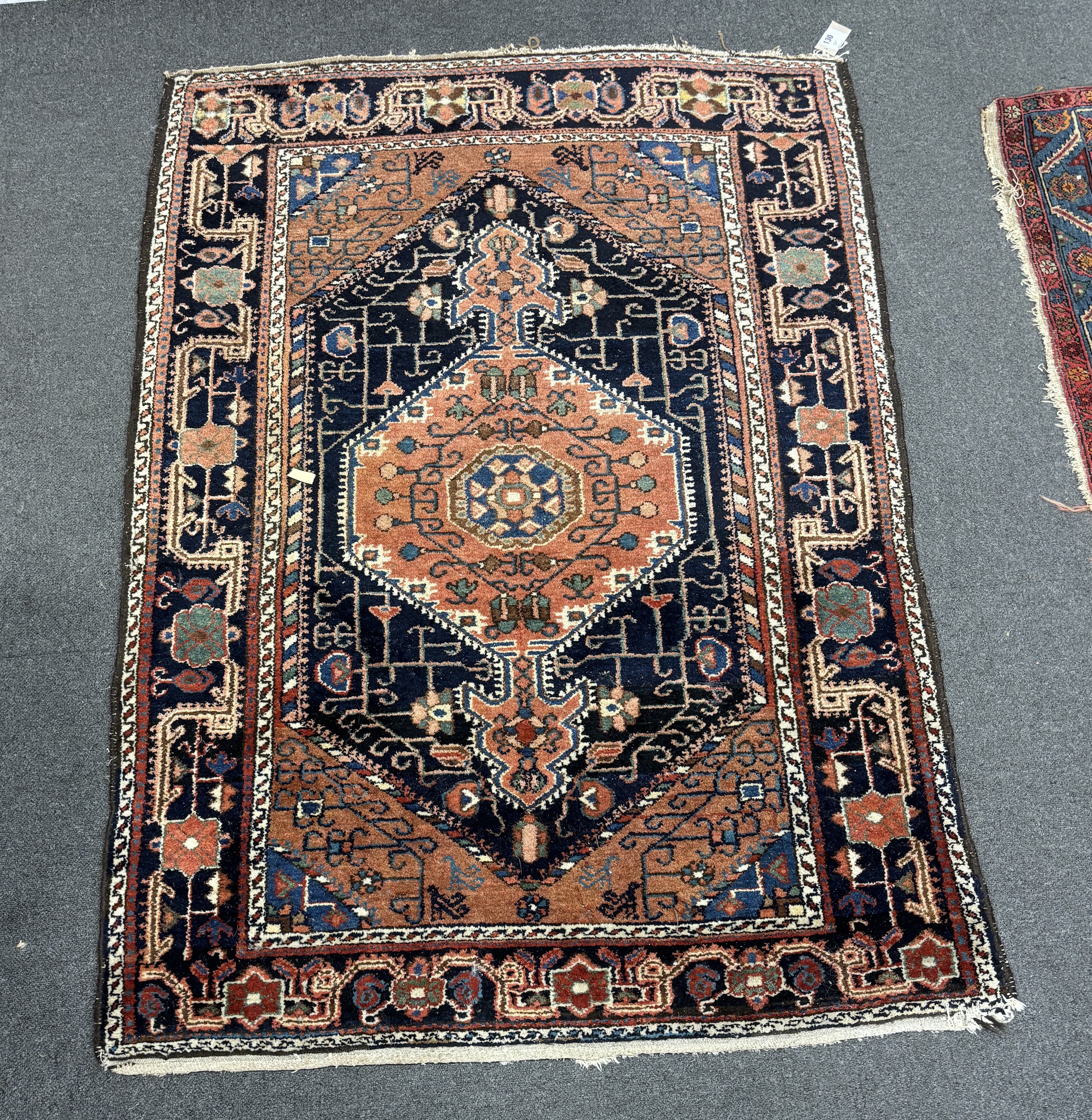 A Hamadan blue ground rug, 150 x 112cm